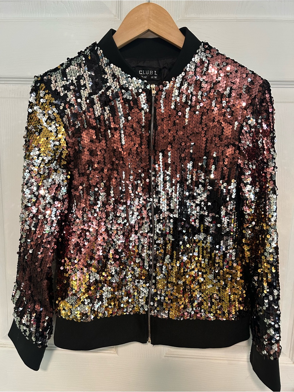 Metallic Sequin Bomber Jacket